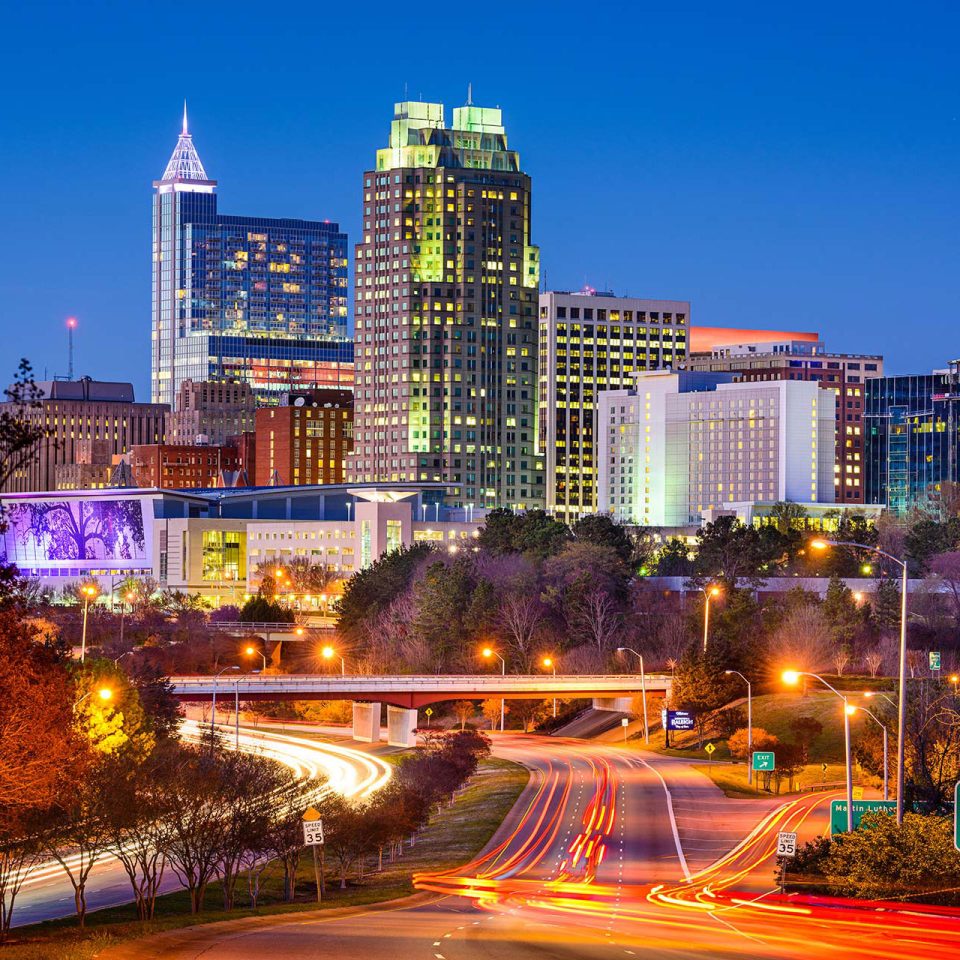 Raleigh, NC skyline at night